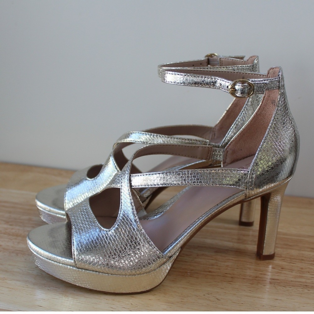 Naturalizer Alicia Dress Sandals Women 7 Silver Sand Metallic Platform Heels
